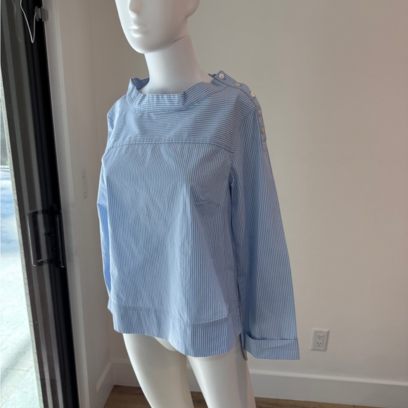J. Crew Blue Long Sleeve Blouse with Crew Neck and Bib Collar - Picture 1 of 5
